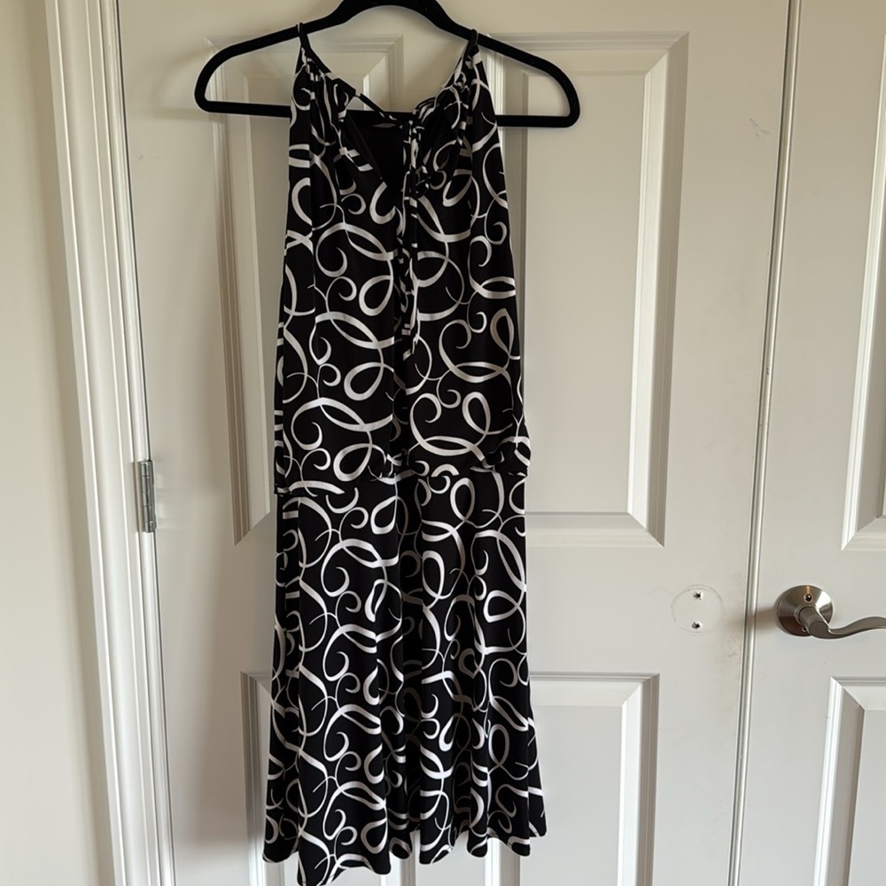 Dress Barn Sleeveless Black Cream Curlicue Scribble Pattern Dress Size 10 - Picture 5 of 8
